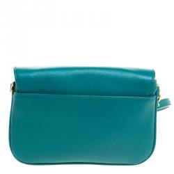 Pre Owned حقيبة توري برش قلاب كروس غسيت مزدوج جلد تركواز