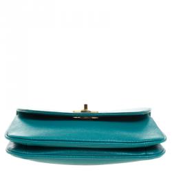 Pre Owned حقيبة توري برش قلاب كروس غسيت مزدوج جلد تركواز