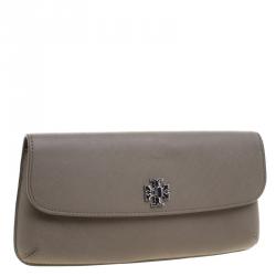 Pre Owned حقيبة كلاتش توري برش قلاب ديانا سليم جلد خضراء فاتيغو