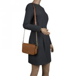 Pre Owned Tory Burch Brown Leather Mini Robinson Chain Shoulder Bag