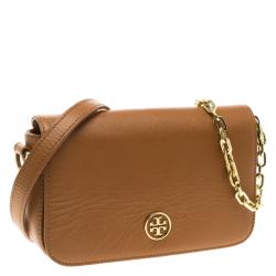 Pre Owned Tory Burch Brown Leather Mini Robinson Chain Shoulder Bag