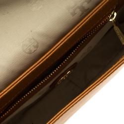 Pre Owned Tory Burch Brown Leather Mini Robinson Chain Shoulder Bag