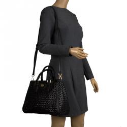 Pre Owned Tory Burch Black Woven Leather Robinson Tote