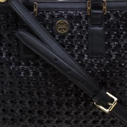 Pre Owned Tory Burch Black Woven Leather Robinson Tote