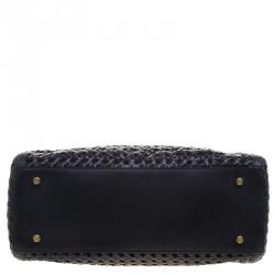 Pre Owned Tory Burch Black Woven Leather Robinson Tote