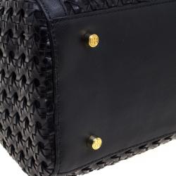 Pre Owned Tory Burch Black Woven Leather Robinson Tote