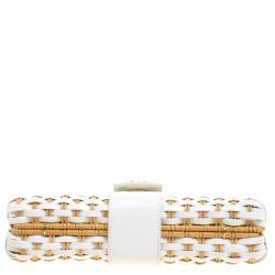 مملوكة مسبقًا حقيبة كلاتش توري برش روطان ويكر وجلد لامع مغزول بنية/ بيضاء