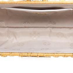 مملوكة مسبقًا حقيبة كلاتش توري برش روطان ويكر وجلد لامع مغزول بنية/ بيضاء