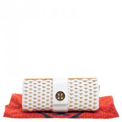 مملوكة مسبقًا حقيبة كلاتش توري برش روطان ويكر وجلد لامع مغزول بنية/ بيضاء