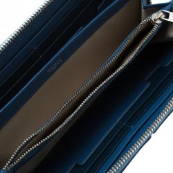 Pre Owned Tumi Blue Leather Chelsea Zip Around Continental Wallet