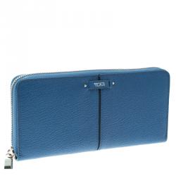Pre Owned Tumi Blue Leather Chelsea Zip Around Continental Wallet