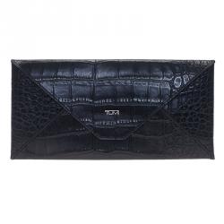 Tumi Black Crocodile Embossed Envelope Pouch