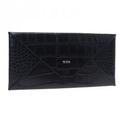 Pre Owned Tumi Black Crocodile Embossed Envelope Pouch