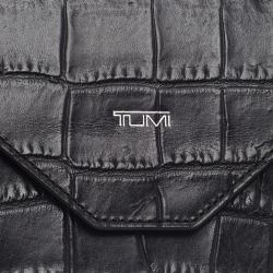 Pre Owned Tumi Black Crocodile Embossed Envelope Pouch