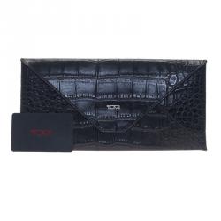 Pre Owned Tumi Black Crocodile Embossed Envelope Pouch