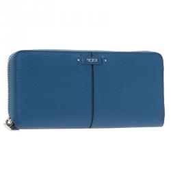 Pre Owned Tumi Blue Leather Zip Around Wallet