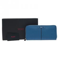 Pre Owned Tumi Blue Leather Zip Around Wallet