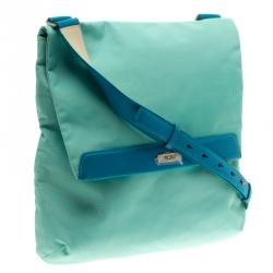 Pre Owned Tumi Mint Blue Nylon Crossbody Flap Bag