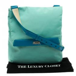 Pre Owned Tumi Mint Blue Nylon Crossbody Flap Bag