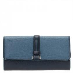 Pre Owned Tumi Blue Leather Buckle Detail Continental Wallet