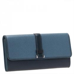 Pre Owned Tumi Blue Leather Buckle Detail Continental Wallet