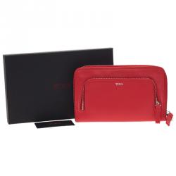 Pre Owned Tumi Red Leather Zip-Around Wallet 