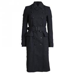 Pre Owned Burberry Brit Grey Wool Belted Trench Coat XS
