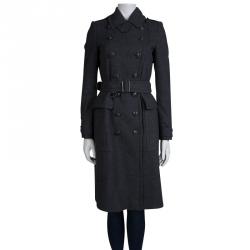Pre Owned Burberry Brit Grey Wool Belted Trench Coat XS
