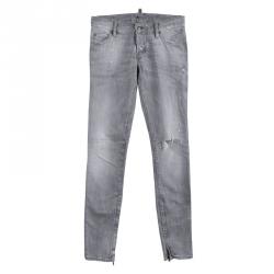 مملوكة مسبقًا بنطلون جينز سكيني ديسكويرد 2 رصاصي فاتح نمط ممزق S