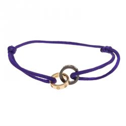 Pre Owned Cartier Love Diamond Rose Gold and Brown Ceramic Hoops  Cord Bracelet