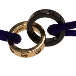 Pre Owned Cartier Love Diamond Rose Gold and Brown Ceramic Hoops  Cord Bracelet