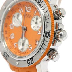 Pre Owned Hermes Orange Stainless Steel Clipper Diver Women's Wristwatch 33MM
