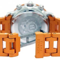Pre Owned Hermes Orange Stainless Steel Clipper Diver Women's Wristwatch 33MM