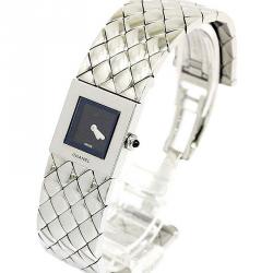 Pre Owned ساعة يد نسائية شانيل ماتلاس ستانلس ستيل سوداء 19 مم