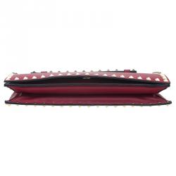 Valentino Red Leather Rockstud Flap Wristlet Clutch