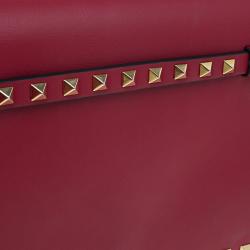 Valentino Red Leather Rockstud Flap Wristlet Clutch