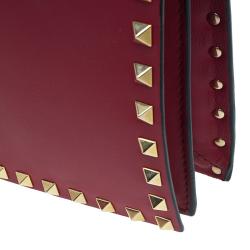 Valentino Red Leather Rockstud Flap Wristlet Clutch