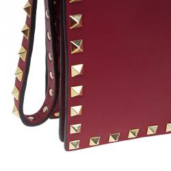 Valentino Red Leather Rockstud Flap Wristlet Clutch