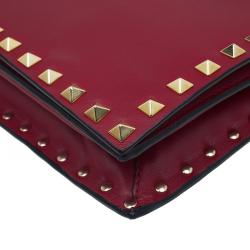 Valentino Red Leather Rockstud Flap Wristlet Clutch