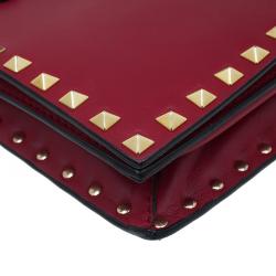 Valentino Red Leather Rockstud Flap Wristlet Clutch