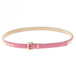 Pre Owned Valentino Pink Leather Rockstud Skinny Belt 80CM