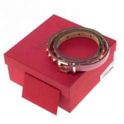 Pre Owned Valentino Pink Leather Rockstud Skinny Belt 80CM