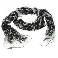 Pre Owned Valentino Monochrome Floral Lace Print Silk Stole