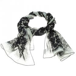 Pre Owned Valentino Monochrome Floral Lace Print Silk Stole