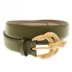 مملوكة مسبقًا حزام فالنتينو فونيكس جلد أخضر زيتوني بإبزيم 85 سم