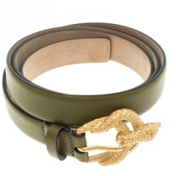 مملوكة مسبقًا حزام فالنتينو فونيكس جلد أخضر زيتوني بإبزيم 85 سم