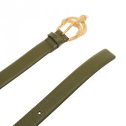 مملوكة مسبقًا حزام فالنتينو فونيكس جلد أخضر زيتوني بإبزيم 85 سم