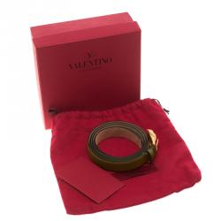 مملوكة مسبقًا حزام فالنتينو فونيكس جلد أخضر زيتوني بإبزيم 85 سم