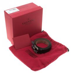 Pre Owned Valentino Black Leather Crystal Embellished Butterfly Buckle Belt 80 CM