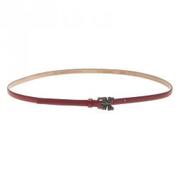 Pre Owned حزام سكيني فالنتينو إبزيم بنقوش فراشة مرصع كريستال جلد عنابني 85 سم